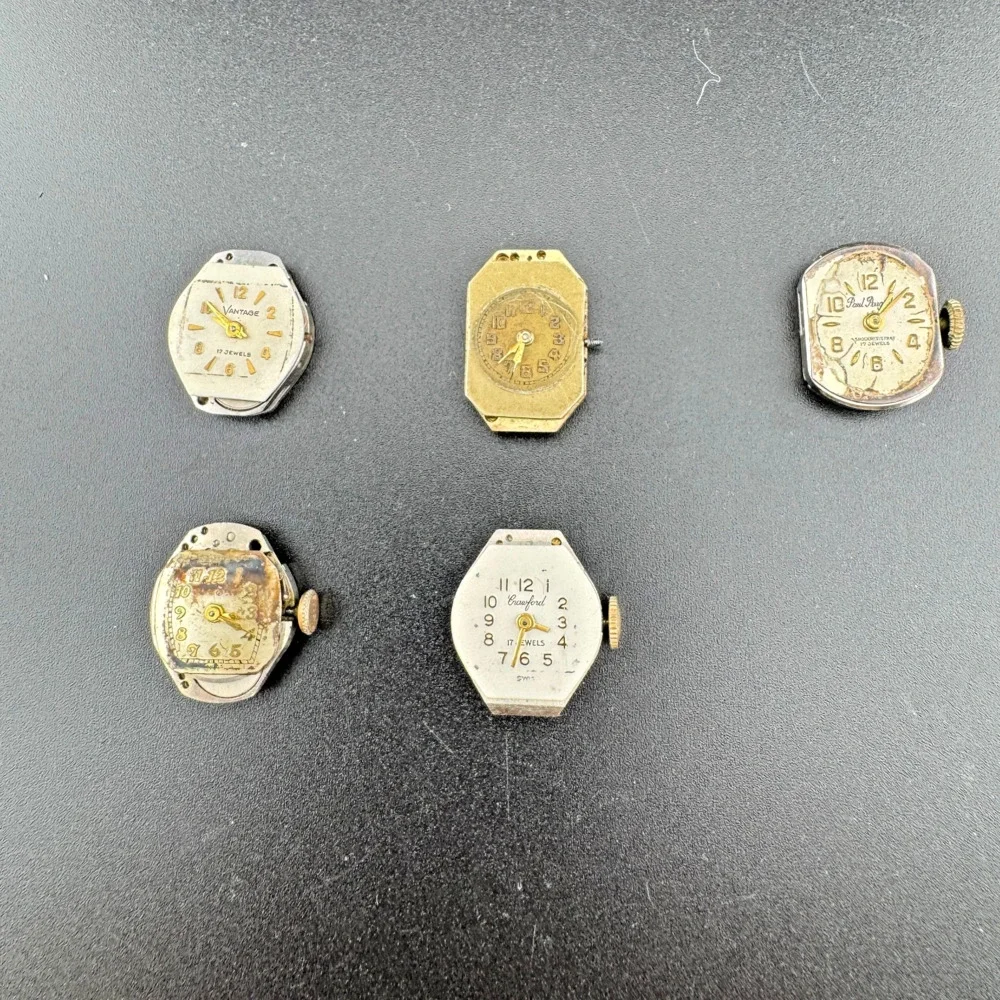 Vintage Watch Movement Lot of 5 Crawford Vantage Parts